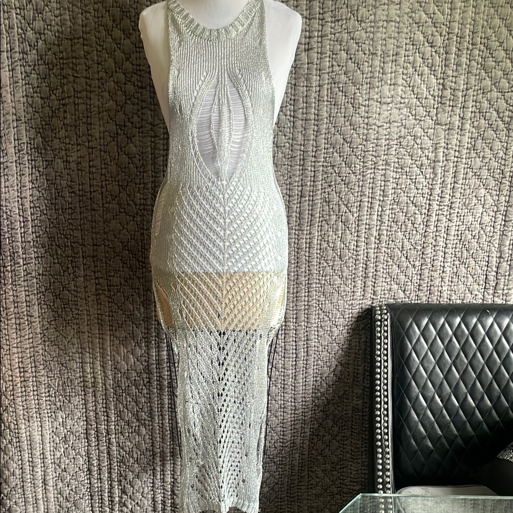 Elegant Silver Knit Dress